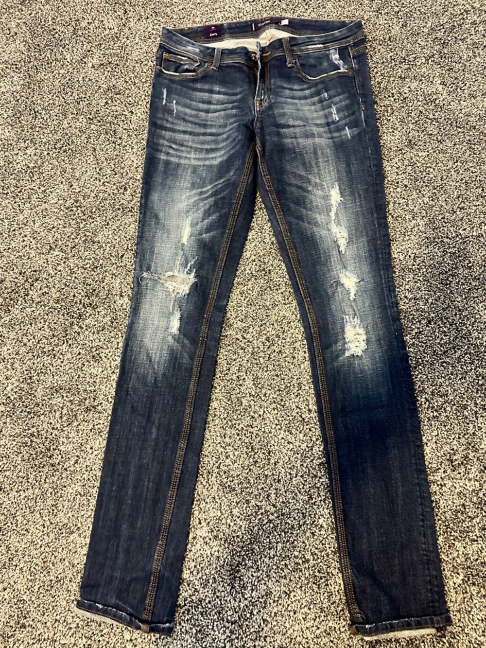 Vigoss Distressed Skinny Jeans in Dark Blue
